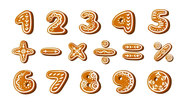 Numbers Form Christmas Gingerbread Painted White Glaze — Stock Vector