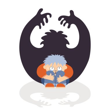 Bir insan korku hisseder. Sarılmış ve korkmuş bir şekilde oturuyor..