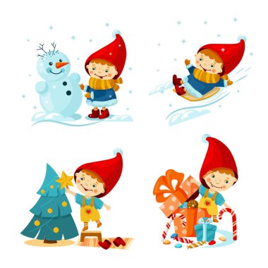 Küçük bir cüce kardan adam yapar, kaydırağın üzerinden atlar, bir Noel ağacı süsler ve hediyeler alır. Kış eğlencesi.