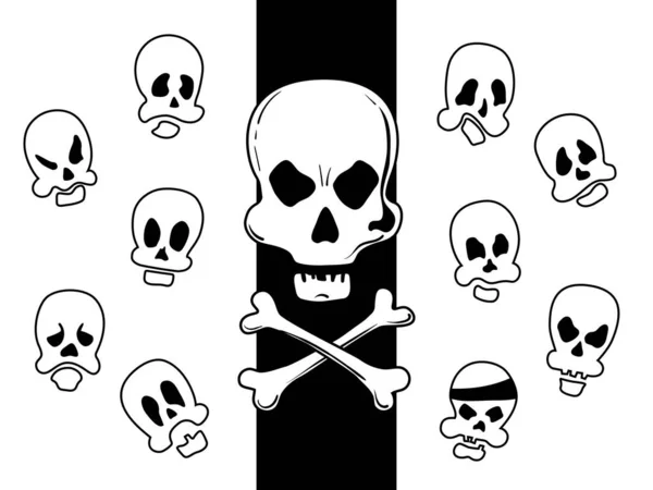 Skull Bones Set Funny Emotional Skulls White Background — Stock Vector