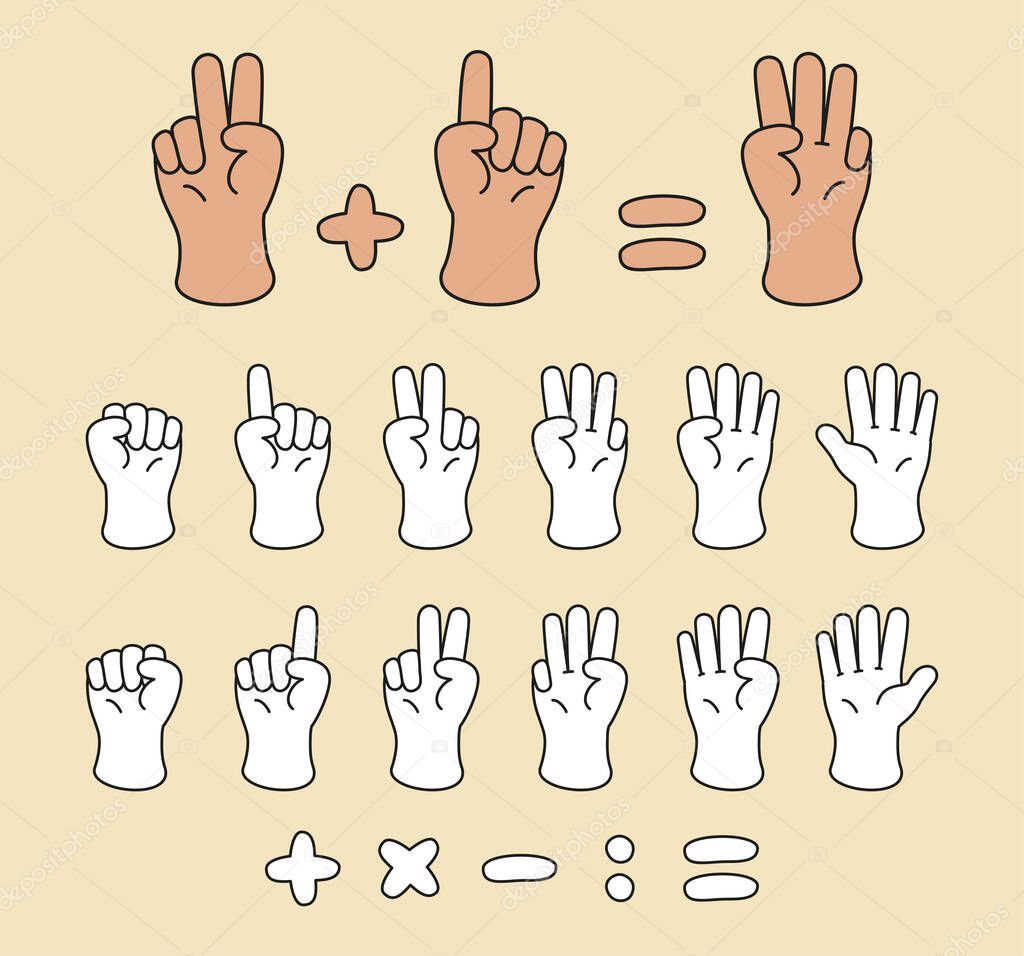 Count on your fingers. A set of palms with fingers showing the number.