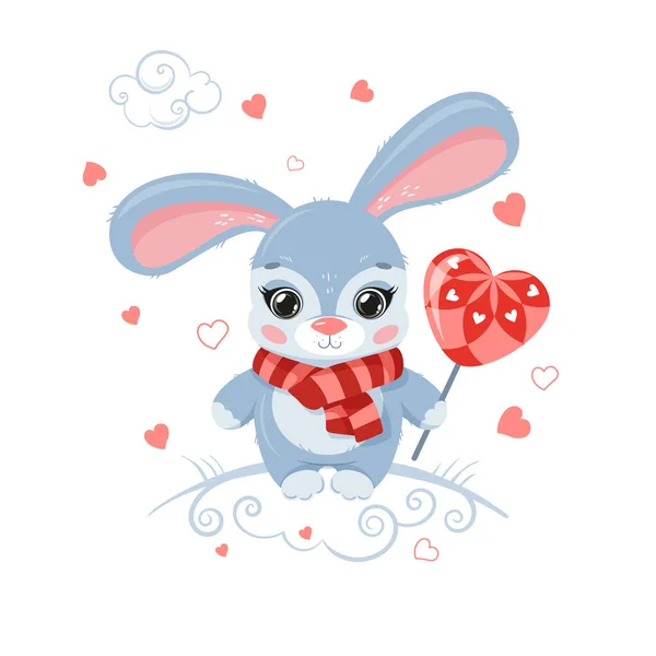 Cute Bunny Heart Stick Vector White Background — Wektor stockowy