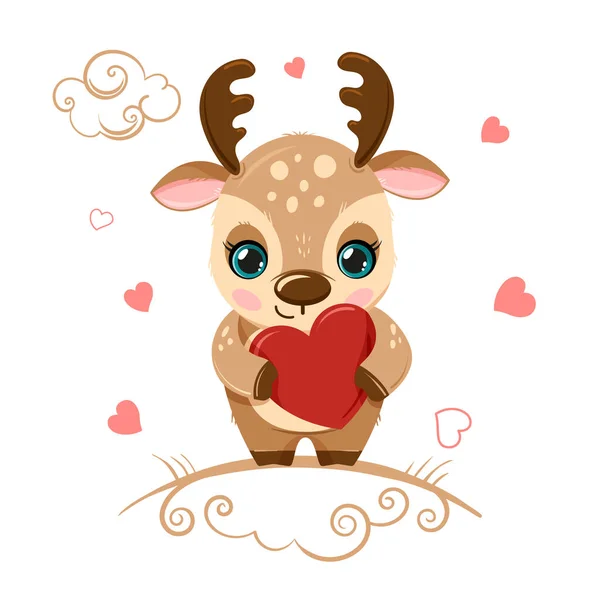 Cute Fawn Holds Heart Its Paws — Wektor stockowy
