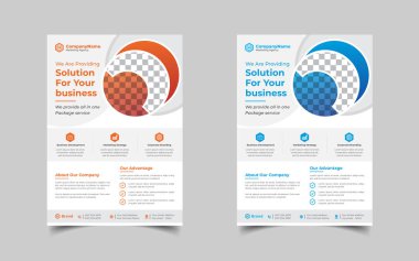 Modern kurumsal broşür tasarım seti ya da mavi, yeşil, kırmızı ve sarı renkli a4 broşür şürü. Pazarlama, iş teklifi, tanıtım broşürü.