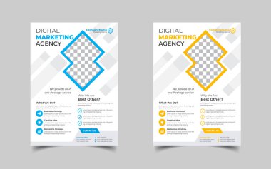 Modern kurumsal broşür tasarım seti ya da mavi, yeşil, kırmızı ve sarı renkli a4 broşür şürü. Pazarlama, iş teklifi, tanıtım broşürü.