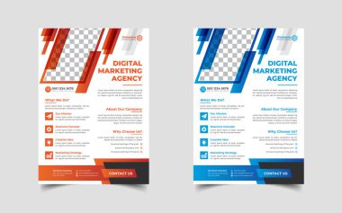 Modern kurumsal broşür tasarım seti ya da mavi, yeşil, kırmızı ve sarı renkli a4 broşür şürü. Pazarlama, iş teklifi, tanıtım broşürü.