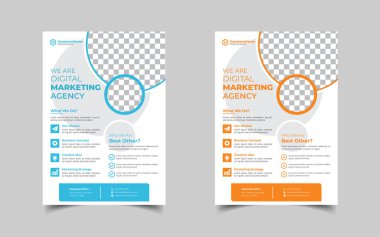 Modern kurumsal broşür tasarım seti ya da mavi, yeşil, kırmızı ve sarı renkli a4 broşür şürü. Pazarlama, iş teklifi, tanıtım broşürü.