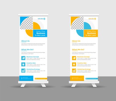 Business Roll pankartı stand şablonu tasarımı, modern portatif katlanabilir pankart düzeni, yukarı çek, vektör illüstrasyonu, iş ilanı, broşür, kurumsal afiş