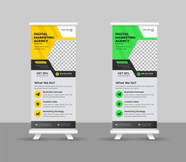 Business Roll pankartı stand şablonu tasarımı, modern portatif katlanabilir pankart düzeni, yukarı çek, vektör illüstrasyonu, iş ilanı, broşür, kurumsal afiş