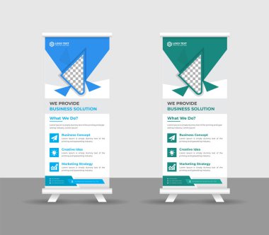 Business Roll pankartı stand şablonu tasarımı, modern portatif katlanabilir pankart düzeni, yukarı çek, vektör illüstrasyonu, iş ilanı, broşür, kurumsal afiş