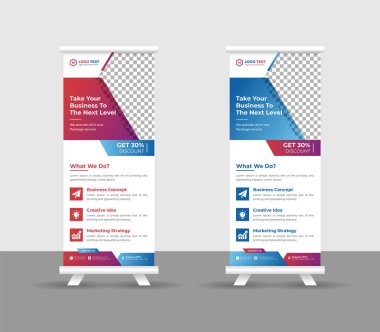 Business Roll pankartı stand şablonu tasarımı, modern portatif katlanabilir pankart düzeni, yukarı çek, vektör illüstrasyonu, iş ilanı, broşür, kurumsal afiş