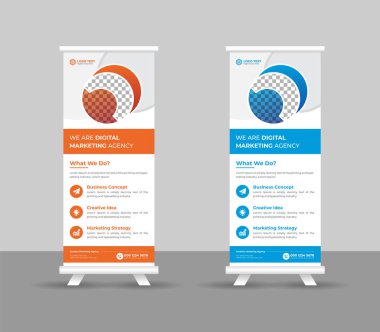 Business Roll pankartı stand şablonu tasarımı, modern portatif katlanabilir pankart düzeni, yukarı çek, vektör illüstrasyonu, iş ilanı, broşür, kurumsal afiş