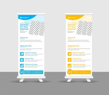 Business Roll pankartı stand şablonu tasarımı, modern portatif katlanabilir pankart düzeni, yukarı çek, vektör illüstrasyonu, iş ilanı, broşür, kurumsal afiş