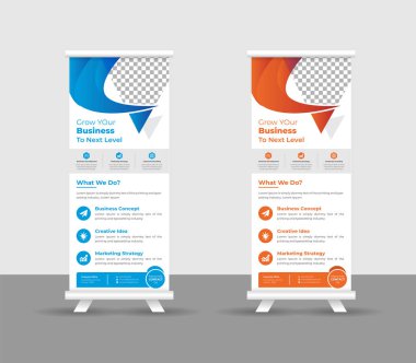 Business Roll pankartı stand şablonu tasarımı, modern portatif katlanabilir pankart düzeni, yukarı çek, vektör illüstrasyonu, iş ilanı, broşür, kurumsal afiş