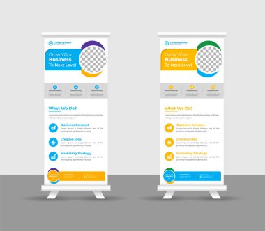 Business Roll pankartı stand şablonu tasarımı, modern portatif katlanabilir pankart düzeni, yukarı çek, vektör illüstrasyonu, iş ilanı, broşür, kurumsal afiş