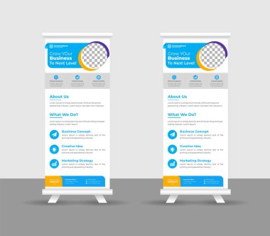 Business Roll pankartı stand şablonu tasarımı, modern portatif katlanabilir pankart düzeni, yukarı çek, vektör illüstrasyonu, iş ilanı, broşür, kurumsal afiş