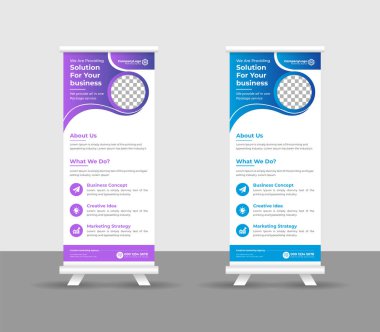 Business Roll pankartı stand şablonu tasarımı, modern portatif katlanabilir pankart düzeni, yukarı çek, vektör illüstrasyonu, iş ilanı, broşür, kurumsal afiş
