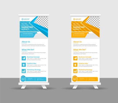 Business Roll pankartı stand şablonu tasarımı, modern portatif katlanabilir pankart düzeni, yukarı çek, vektör illüstrasyonu, iş ilanı, broşür, kurumsal afiş