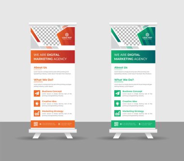 Business Roll pankartı stand şablonu tasarımı, modern portatif katlanabilir pankart düzeni, yukarı çek, vektör illüstrasyonu, iş ilanı, broşür, kurumsal afiş