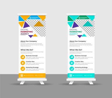 Business Roll pankartı stand şablonu tasarımı, modern portatif katlanabilir pankart düzeni, yukarı çek, vektör illüstrasyonu, iş ilanı, broşür, kurumsal afiş