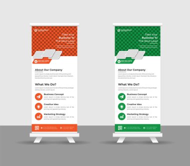 Business Roll pankartı stand şablonu tasarımı, modern portatif katlanabilir pankart düzeni, yukarı çek, vektör illüstrasyonu, iş ilanı, broşür, kurumsal afiş