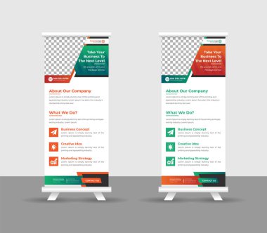 Business Roll pankartı stand şablonu tasarımı, modern portatif katlanabilir pankart düzeni, yukarı çek, vektör illüstrasyonu, iş ilanı, broşür, kurumsal afiş