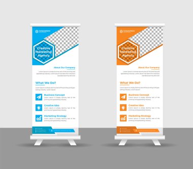 Business Roll pankartı stand şablonu tasarımı, modern portatif katlanabilir pankart düzeni, yukarı çek, vektör illüstrasyonu, iş ilanı, broşür, kurumsal afiş