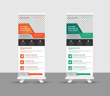 Business Roll pankartı stand şablonu tasarımı, modern portatif katlanabilir pankart düzeni, yukarı çek, vektör illüstrasyonu, iş ilanı, broşür, kurumsal afiş