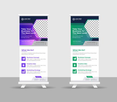 Business Roll pankartı stand şablonu tasarımı, modern portatif katlanabilir pankart düzeni, yukarı çek, vektör illüstrasyonu, iş ilanı, broşür, kurumsal afiş