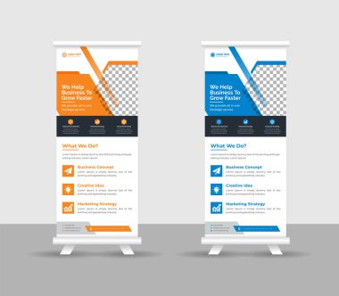 Business Roll pankartı stand şablonu tasarımı, modern portatif katlanabilir pankart düzeni, yukarı çek, vektör illüstrasyonu, iş ilanı, broşür, kurumsal afiş