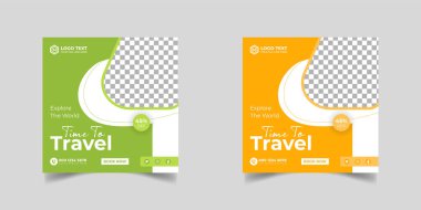 seyahat sosyal medya posta pankartı ve web afişi şablonu veya kare broşürü, seyahat tatil şablonu tasarım ve seyahat iş afişi