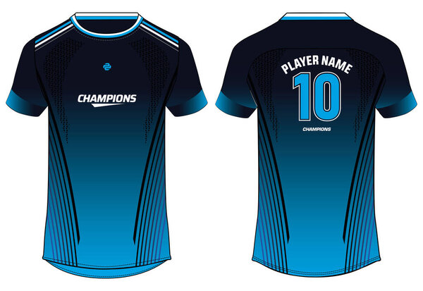Sports jersey t shirt design concept vector template, abstract printed Round neck football jersey concept with front and back view for Cricket, soccer, Volleyball tennis, and badminton uniform