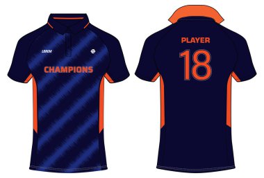 Cricket Sports tişörtü forma tasarım konsepti vektörü, spor forması konsepti ön ve arka görüş. Futbol, Badminton, Futbol ve voleybol takımı için T20 Hindistan Kriket Forması 2021 tasarım konsepti