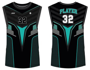Kolsuz Tank Top basketbol forması yelek tasarımı tişört şablonu, erkekler ve kadınlar için ön ve arka görüşlü soyut desenli spor forması konsepti. Basketbol, voleybol forması ve badminton takımı.