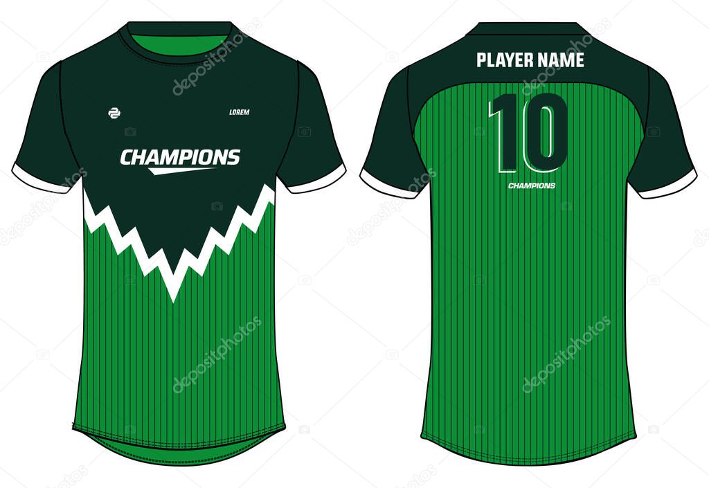 Sports jersey t shirt design concept vector template, abstract printed Round neck football jersey concept with front and back view for Cricket, soccer, Volleyball and badminton uniform