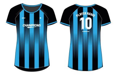 Kadınlar spor forması tasarımı konsepti Illustration, soyut çizgili boyun yuvarlak tişörtü kızlar ve bayanlar voleybol forması, futbol, badminton, futbol, netbol. Spor üniforma takımı.