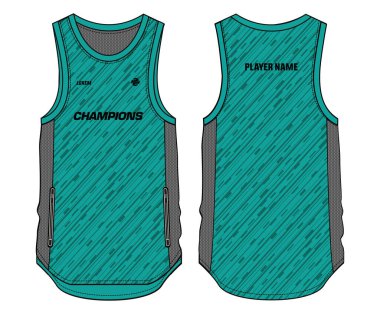 Kolsuz Tank Top Basketbol forması tişört tasarımı şablonu, erkekler ve kadınlar için ön ve arka görüşlü spor forması konsepti. Basketbol, voleybol, koşu, tenis, badminton üniforması..