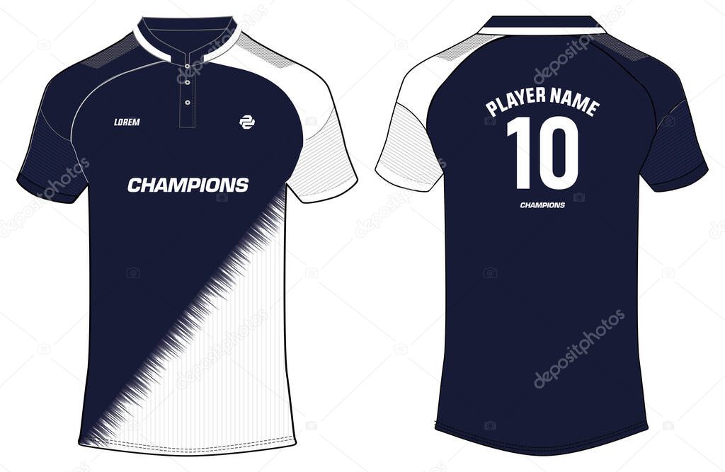 Sports polo collar t-shirt jersey design vector template, Monterrey jersey concept with front and back view for Soccer, Cricket, Football, Tennis and badminton uniform