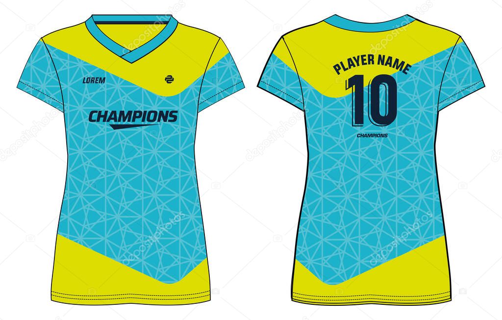 Women Sports Jersey t-shirt design with abstract geometric pattern concept Illustration suitable for girls and Ladies for Volleyball jersey, Football, Soccer and netball, Sport uniform kit for sports