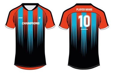 Spor forması tasarımı konsept vektör şablonu, dikey çizgili V yaka raglan kollu futbol forması konsepti Futbol, kriket, voleybol, rugby, badminton forması