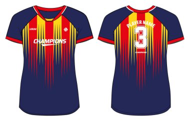 Kadınlar spor forması tasarım konsepti Illustration, dikey çizgili V Neck tişörtü kızlar ve bayanlar voleybol forması, futbol, badminton, futbol ve netbol, spor üniforması takımı