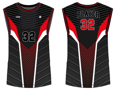 Kolsuz Tank Top basketbol forması yelek tasarımı tişört şablonu, erkekler ve kadınlar için ön ve arka görüşlü soyut desenli spor forması konsepti. Basketbol, voleybol forması ve badminton takımı.