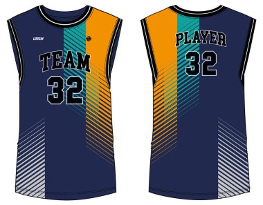 Kolsuz Tank Top basketbol forması düz çizim tasarımı, erkekler ve kadınlar için ön ve arka görüşlü soyut desenli spor forması konsepti. Basketbol, voleybol forması, tenis ve badminton