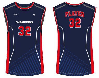 Kolsuz Tank Top basketbol forması düz çizim tasarımı, erkekler ve kadınlar için ön ve arka görüşlü soyut desenli spor forması konsepti. Basketbol, voleybol forması, tenis ve badminton
