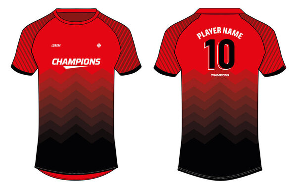 Sports jersey t shirt design concept vector template, Abstract chevron pattern Raglan Round neck tees football jersey concept with front and back view for Cricket, soccer, Volleyball, Rugby uniform