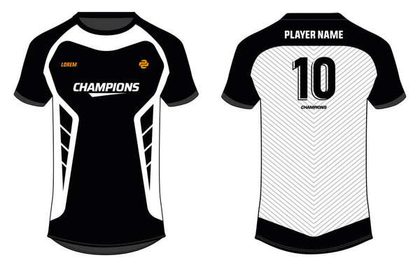 Sports jersey t shirt design flat sketch illustration, Abstract pattern Raglan Round neck tees Rugby jersey concept with front and back view for Cricket, soccer, Volleyball, football uniform kit