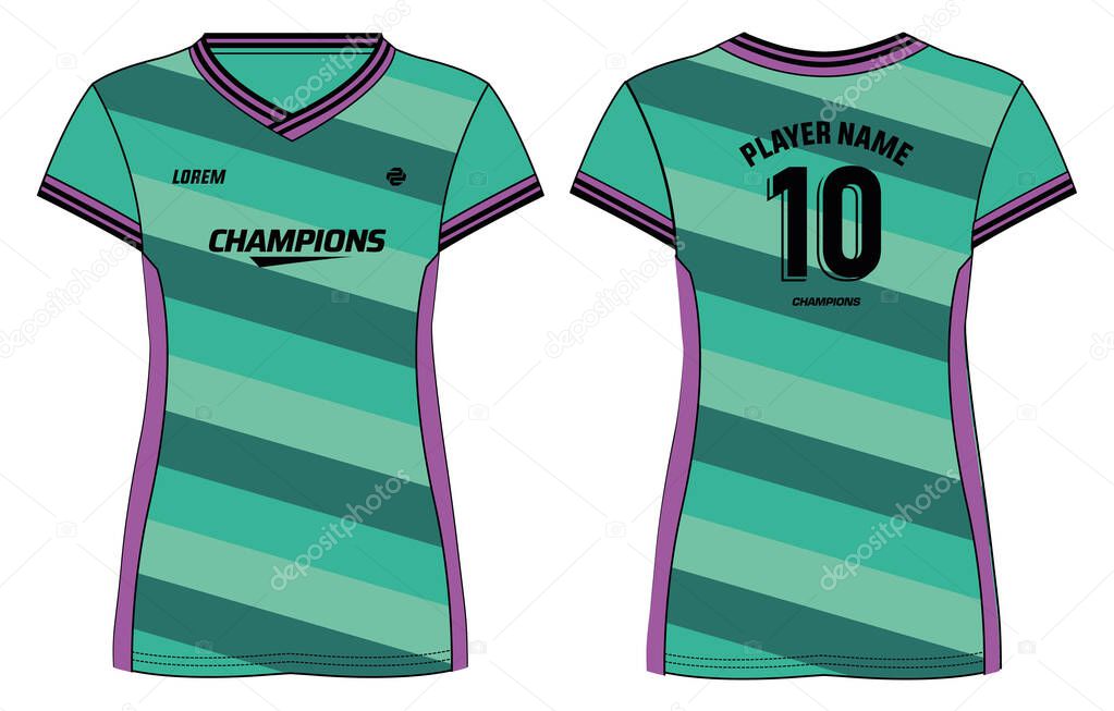 Women Sports Jersey t-shirt flat sketch design with abstract Stripe pattern suitable for girls and Ladies for Volleyball jersey, Football, Soccer and netball, Sport uniform kit for sports