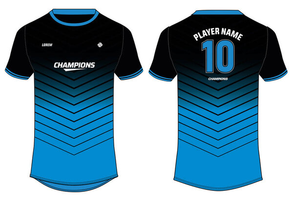 Sports jersey t shirt design flat sketch illustration, Stripe abstract printed Round neck football jersey concept with front and back view for Cricket, soccer, Volleyball and badminton uniform kit