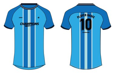 Spor forması, düz çizim çizimi, çizgili çizim çizimi, çizgili Raglan yuvarlak boyun tişörtü, kriket, futbol, voleybol, rugby forma takımı ön ve arka görüşlü futbol forması konsepti.