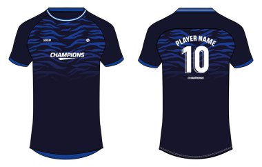 Spor forması düz çizim çizimi, Kaplan desenli Raglan boyun tişörtleri, kriket, futbol, voleybol, rugby forma takımı ön ve arka görüşlü futbol forması konsepti.